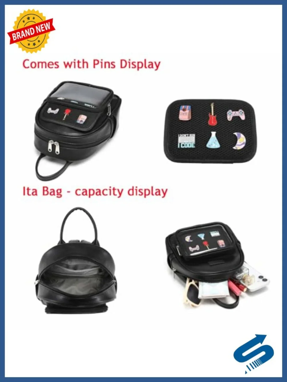 Kawaii Ita Backpack Purse Pin Display Backpack Anime Collectible Pins PU Leather